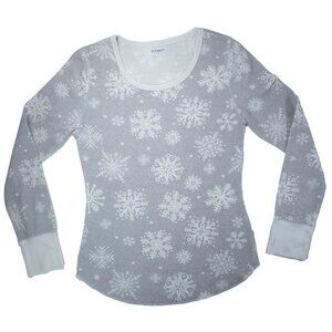 Old Navy Woman Snowflake Thermal Size M Waffle Knit Top Gray